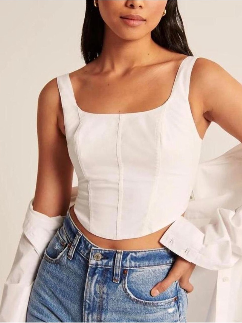 Abercrombie & Fitch White Structured Camisole Crop Tank Adjustable Straps M NWT